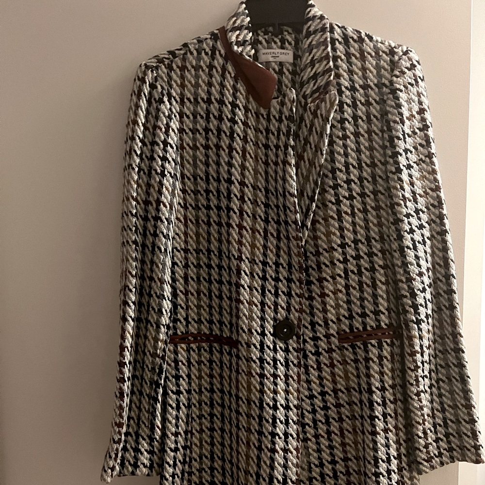 Blue, burgundy, mustard tweed car coat!